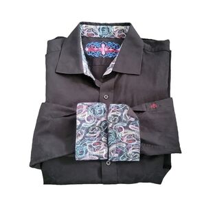 ROBERT GRAHAM Black Paisley Accents Textured fabric Shirt Size XL